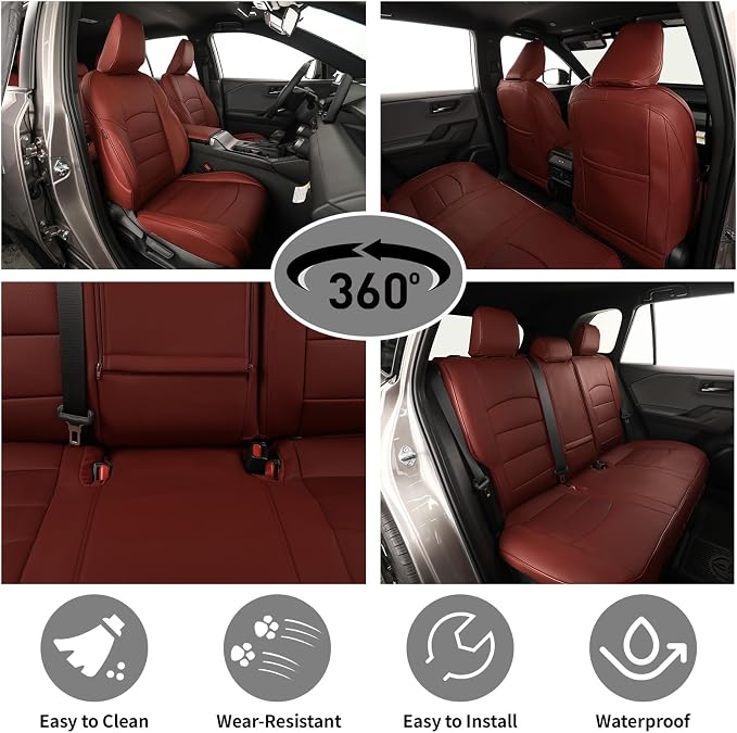 EKR Rav4 Seat Covers Custom Fit for Toyota Rav4 (Hybrid) Woodland/Limited 2026, Leather Car Seat Cover Full Set for SUV,Faux Leather(Burgundy) - Image 3