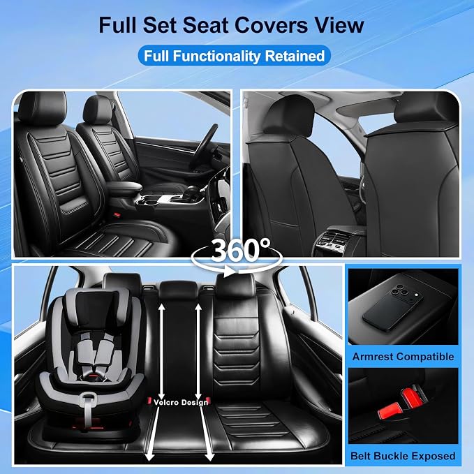 Fit Gladiator Seat Covers Fit for Jeep Gladiator 2020-2026, Front Pair | Premium Leather Full Coverage Protectors, Waterproof, Breathable, Scratch Resistant, Easy Wipe, Airbag Compatible, Black - Image 2
