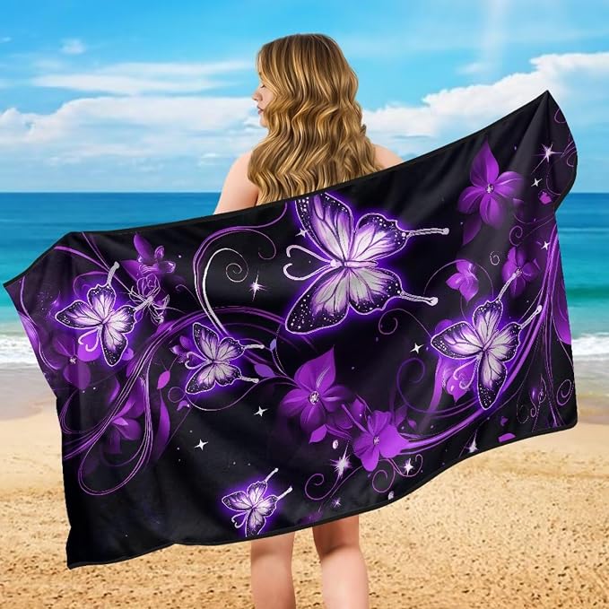 Purple Butterfly Car Seat Towel Cover After Gym for Front Seat Only Galaxy Butterfly Car Seat Cover Protector Stain Resistant Bench Seat Covers with Storage Bag Driver Seat Cushion Cover - Image 5