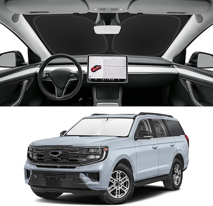 Custom Fit Windshield Sun Shade for Ford Expedition 2018-2025 | Blocks UV Rays and Sun Heat, Helps Reduce Interior Temperature, Protects Dashboard from Fading, Folds Easily for Storage by SLOGENTO