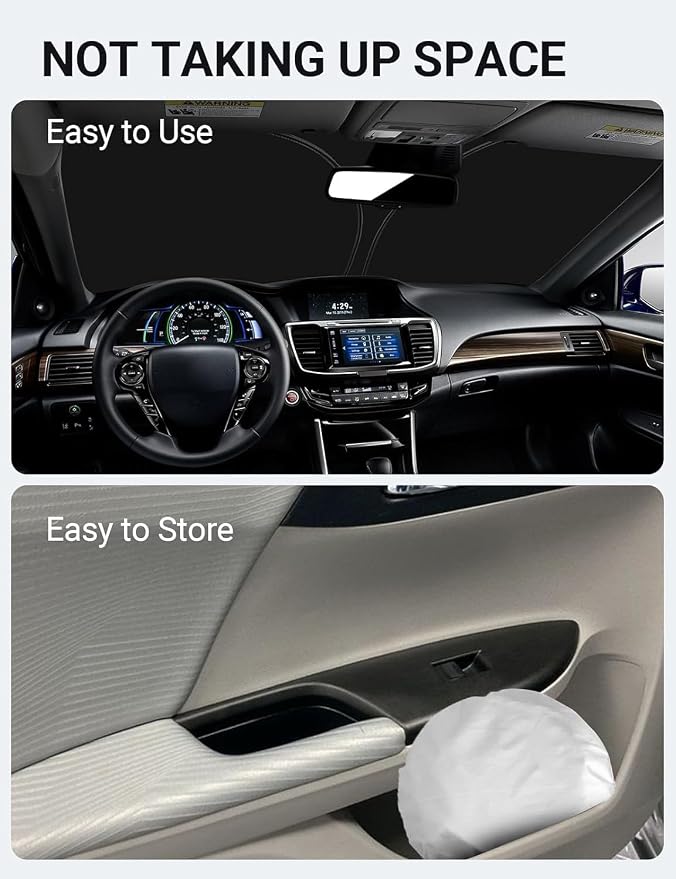 Proadsy Custom Fit 2014-2017 Honda Accord Windshield Sun Shade, Blocks Heat | 240T Heat Shield, Drops Temp 54°F, Blocks 99% UV, Prevents Dashboard Cracking, Summer Parking & Beach Trips, Easy Twist-Fold - Image 9