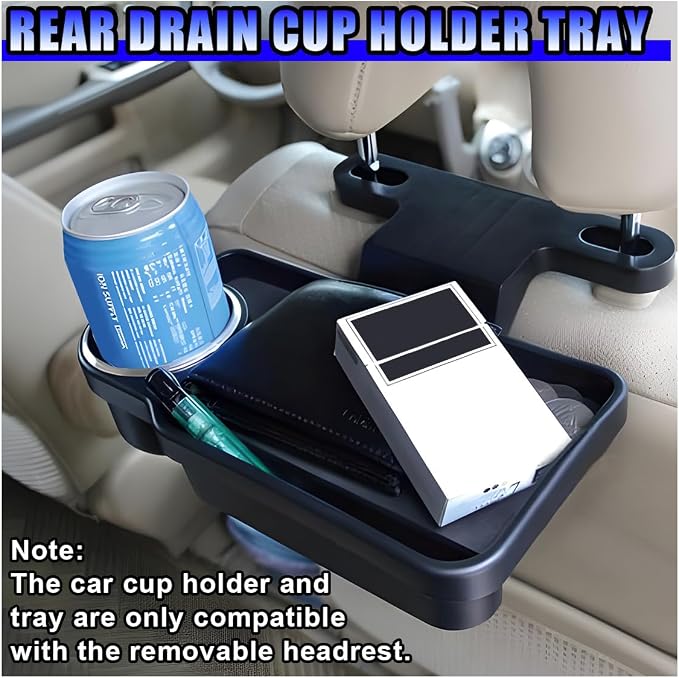 Car Cup Holder Tray, Foldable Backseat Organizer Food Trays | Detachable Auto Headrest Drink Tray, Multifunctional Car Desk for Eating, Universal for Most Vehicle Road Trips - Image 6
