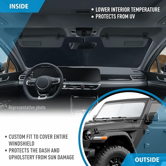 CLIM ART Windshield Sun Shade for Jeep Wrangler 2018-2026, Custom-Fit Foldable Car Sunshade, Vehicle Sun Protector, Front Auto Windshield Cover, Car Accessories - WS1001 - Image 5
