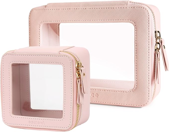 Aveniee Clear Makeup Bag Set (2-Piece Mini & Midi) - Travel Toiletry Organizer for Women, Waterproof Cosmetic Pouch & Car Accessory for Travel Size Toiletries, Pink by Aveniee