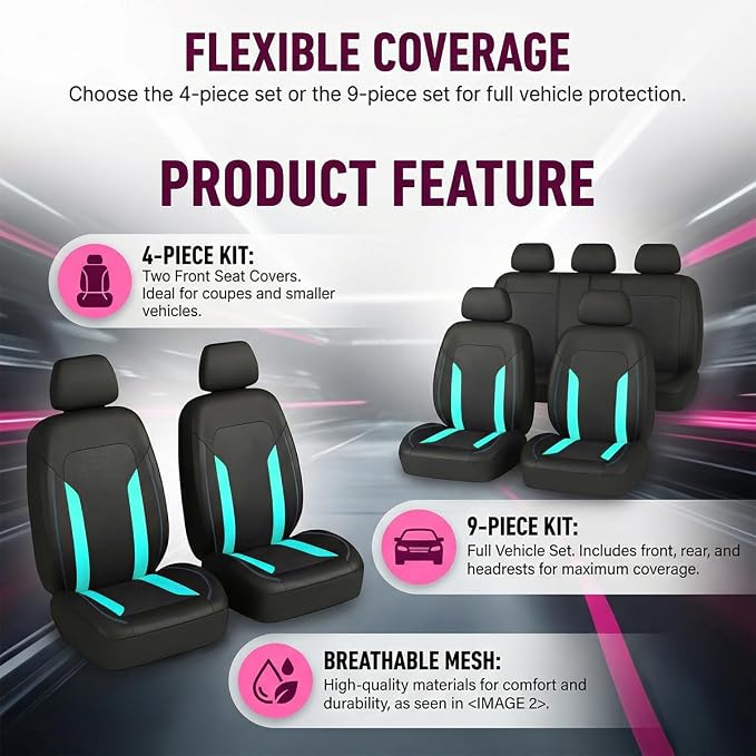 Car Seat Covers, Breathable Split Anti-Slip Vehicle Front Seat Protector with Removable Headrest Guard, Auto Interior Chair Protective Covers, Universal for SUV Automobile Truck (Mint Green) - Image 6