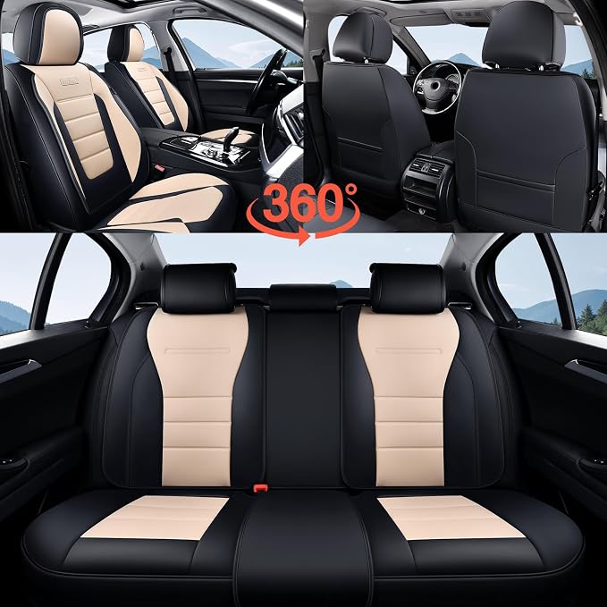 Coverado Car Seat Covers Front, Seat Covers for Cars, Waterproof 2-Pack Car Seat Cushions, Leather Carseat Seat Protectors, Universal Seat Covers Fit for Most Sedans SUV Pick-up Trucks(Black&Beige) - Image 5