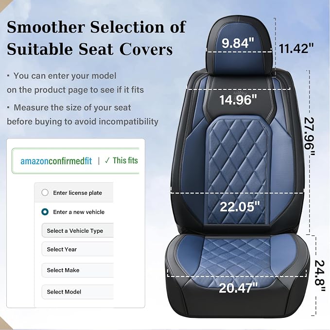Coverado Seat Covers, Car Seat Cover Front Seats, Luxury Faux Leather Seat Cover, Black and Blue Seat Cover, Car Seats Protectors Waterproof, Automotive Seat Covers Universal Fit for Most Cars - Image 7