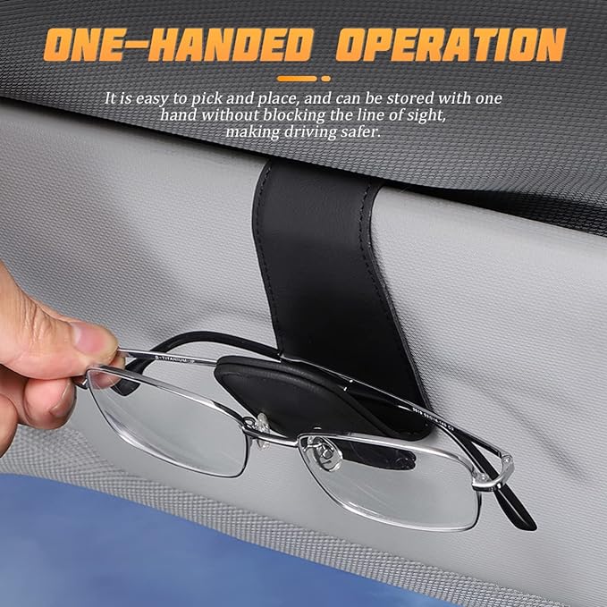 AICEL Sunglasses Holders for Car Sun Visor, Leather Magnetic Clip, Brown | Leather Eyeglasses Hanger Mounter, Magnetic Glasses Holder and Ticket Card Clip, Car Accessories, Universal Fit - Image 4