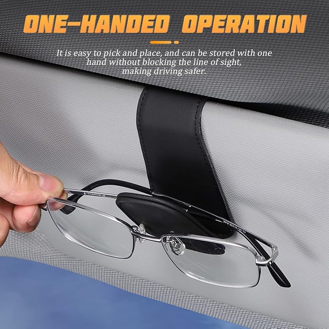 AICEL Sunglasses Holders for Car Sun Visor, Leather Magnetic Clip, Green | Leather Eyeglasses Hanger Mounter, Magnetic Glasses Holder and Ticket Card Clip, Car Accessories, Universal Fit - Image 3
