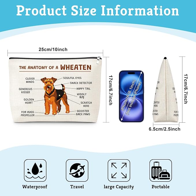 Funny Terrier Dog Lovers Makeup Bag Dogs Themed Gifts for Wheaten Terrier Lovers Owners Mom Travel Pouch Mothers Day Christmas Birthday Present for Women Mom Sister Cosmetic Bag with Zipper - Image 2