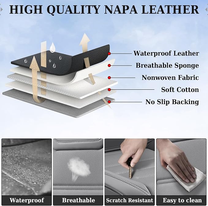 Coverado Car Seat Covers Full Set, Seat Covers for Cars, Car Seat Cover, Car Seat Protector Waterproof, Leather Car Seat Cushion, Universal Car Interior Covers Seat Protectors for Most Cars Gray - Image 8