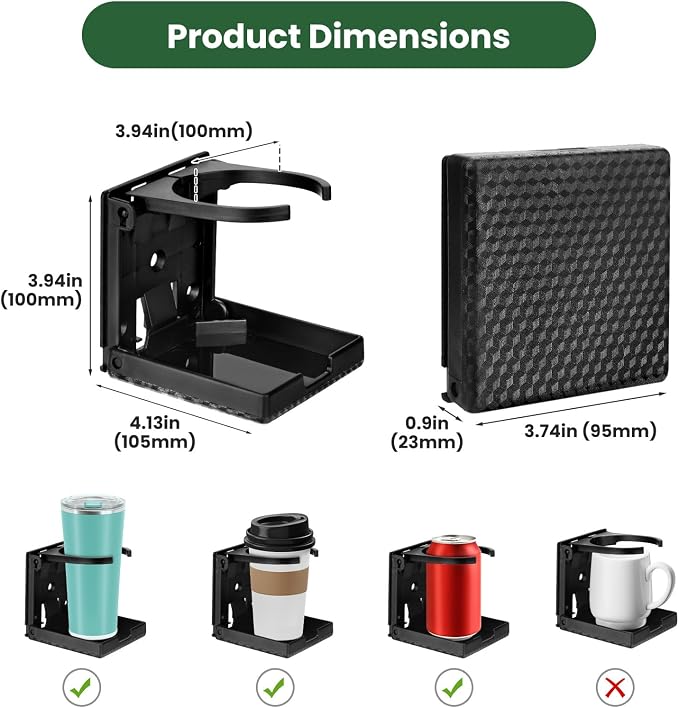 2pcs Wall Cup Holder, Boat Cup Holder, Diamond Embossed Texture | Folding Cup Holder for Boat, 2.36"-3.94'' Adjustable RV Cup Holder Fits Most Sizes of Cups Mugs Bottles, ABS, Black - Image 4