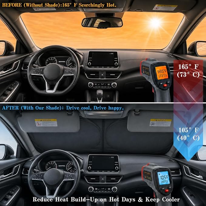 Car Windshield Sun Shade, Universal Fit Compact Sedan SUV, Monster Blue | 57 x 29.5" Car Sun Visor, Foldable Front Window Sunshade, UV Heat Protection, Cute Eyes Series - Image 2