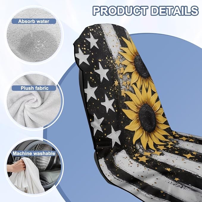 American Flag Sunflower Towel Seat Covers for Cars Front Seat Only Sunflowers Car Seat Cover Protector with Storage Bag American Flag Auto Interior Accessories 4Th of July Sweat Yoga Towel - Image 6
