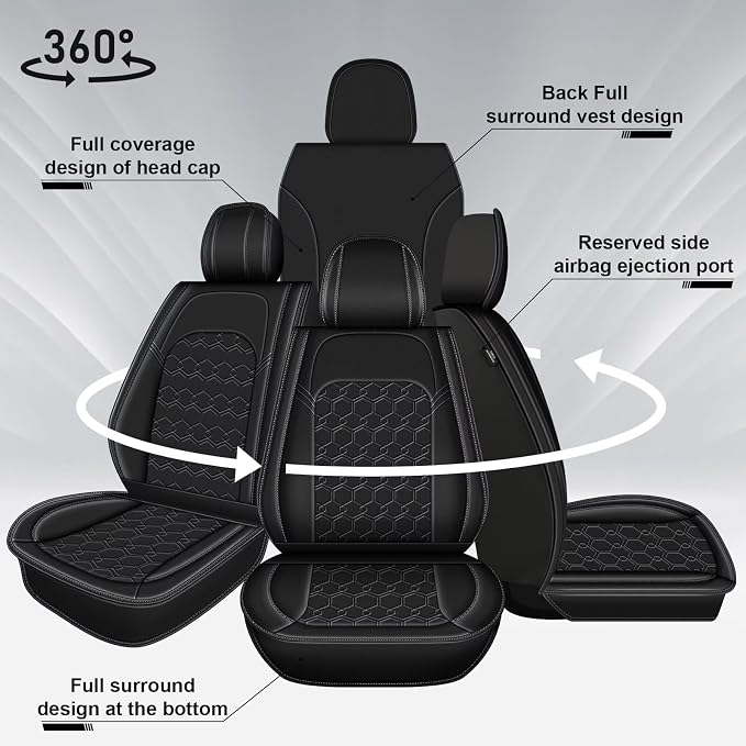 Front Seat Covers for Mazda CX-5 2013-2026 2027 Faux Leather | Waterproof Breathable Scratch Resistant 360° Wrap Airbag Compatible Easy Clean (2 Seats,Black) - Image 6