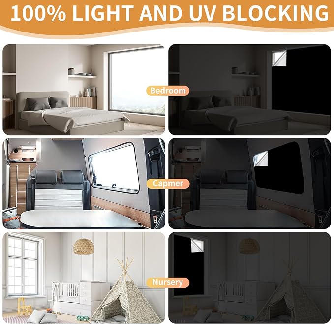 100% Blackout Curtains for Bedroom 57x118 inch,Portable Removable No Drill Blackout Shades,Cuttable Temporary Black Out Window Cover,Black Out Blinds for Nursery,Dorm,Travel,RV or Renter Use - Image 4