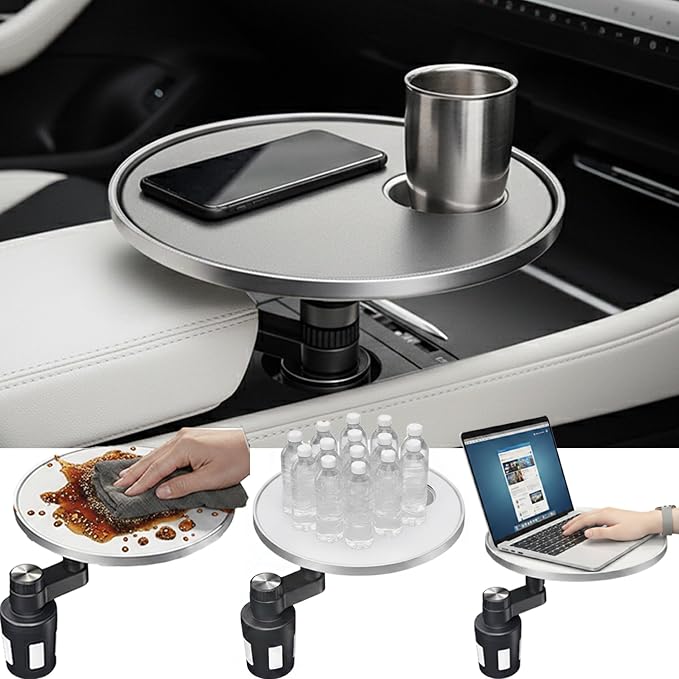 Car Desk for Laptop, Car Tray & Car Food Tray with Cup Holder ，Height-Adjustable 360° As Car Seat Tray Or Car Table Tray, Compatible with Tesla Model 3/Y/S, Ford/Most Vehicles (White) by Unknown