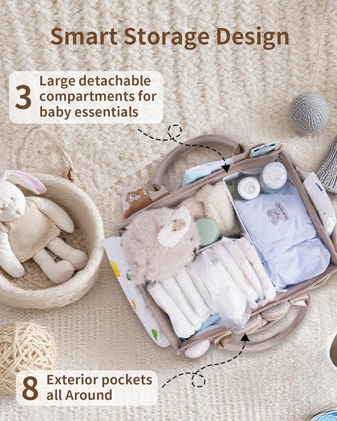 CEI-CEI Baby Diaper Caddy Organizer with Handle, Large Portable Nursery Storage Basket for Newborn Essentials, Changing Table and Car Organizer, Gift for Baby Shower - Image 3