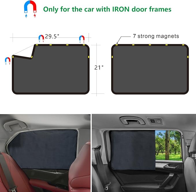 Car Side Window Sun Shades Magnetic Automotive Curtains Camping Rays Glare Sunshade Side Window Rear Seat Divider Privacy Protection Curtains Universal Fit for Most Vehicles (Fron&Rear-Side Curtains) - Image 3