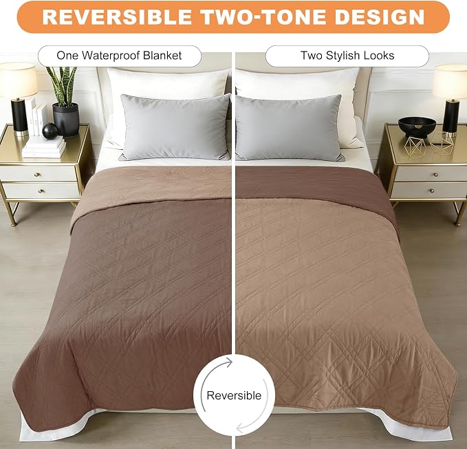 100% Waterproof Washable Dog Blanket, Dark Brown+Taupe, 52"x82" | 7-Layer Reversible Couch Covers for Dogs Met for Sofa Furniture Car Camping - Image 3