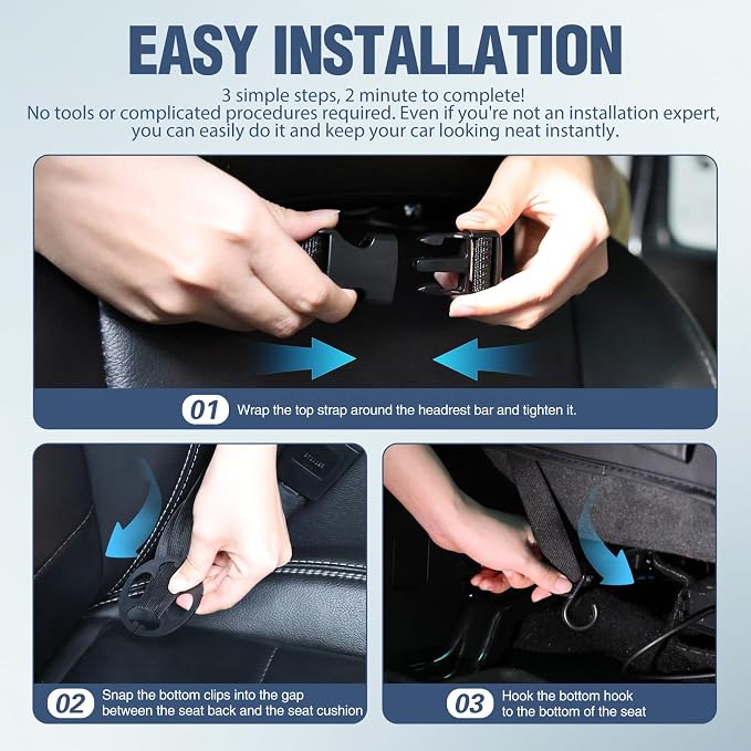 Nilight Car Seat Back Organizer 2PCS Black PU Leather Universal | Cup Holder Tissue Box Removable Bucket Waterproof Multifunctional Storage Bag for Cars Vans SUVs MPVs Pickup Trucks - Image 8