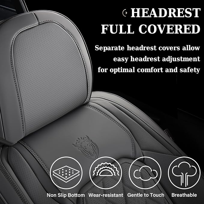 Coverado Car Seat Covers, Front Seat Cover, 2 Pack Luxury Faux Leather Seat Covers for Cars, Waterproof Car Seat Protector, Gray Car Seat Cover, Universal Car Seat Protectors Fit for Most Cars - Image 4