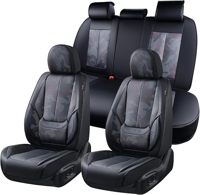 Coverado Car Seat Covers, Seat Covers for Cars, Waterproof Leather Auto Seat Protectors, Leather Car Seat Cushion, Car Interiors Accessories Universal Fit for Most Cars by COVERADOAUTO