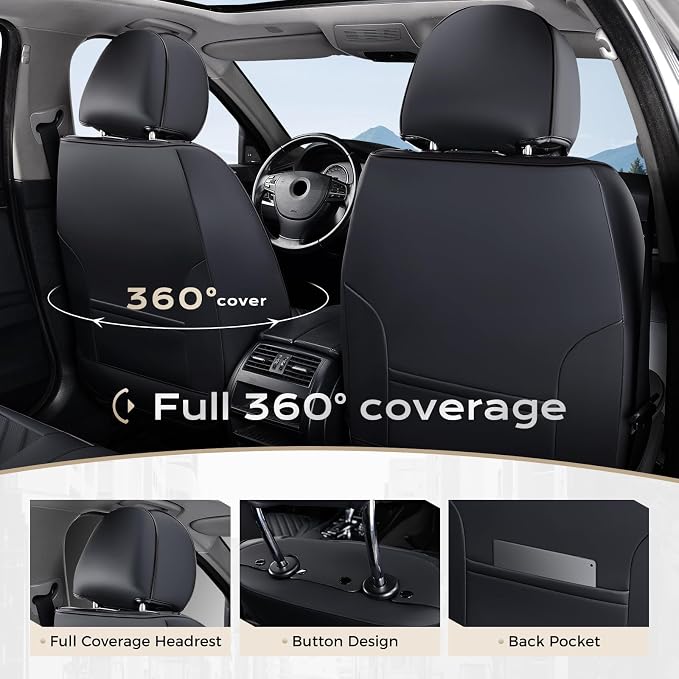 Coverado Car Seat Covers Front, Seat Covers for Cars, Waterproof 2-Pack Car Seat Cushions, Leather Carseat Seat Protectors, Universal Seat Covers Fit for Most Sedans SUV Pick-up Trucks(Black&Beige) - Image 3
