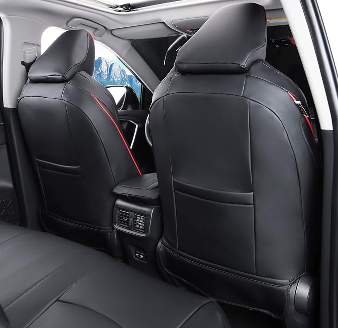 Custom Fit for RAV4 and VENZA Seat Covers Fit for Toyota RAV4 2019 2020 2021 2022 2023 2024 2025 Prime and XSE Hybrid with Waterproof Faux Leather (Black with Red Trim, LU02-Prime-XSE Hybrid) - Image 2