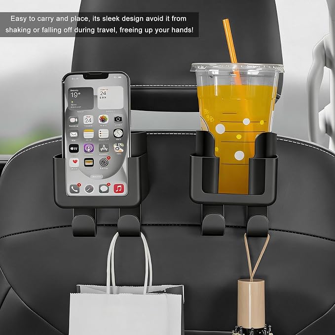 4 PCS Headrest Cup Holder for Car Back Seat, Auto Bottle & Phone Holder with Headrest Hooks, Multifunctional Plastic Back Seat Organizer for Phones Drinks Bags, Car Accessories (2 PCS) - Image 6