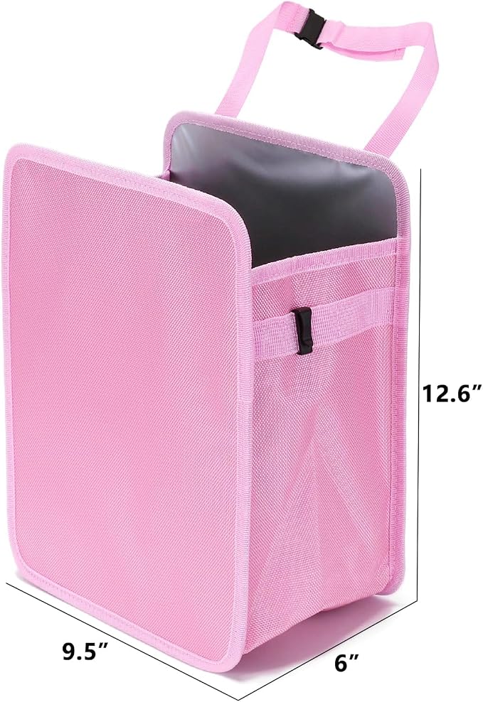 Ginsco 3 Gallons Open-Top Car Trash Can, Large Capacity Hanging Car Trash Bag with Water-Proof PEVA Liner, Stand Car Trash Bag Foldable Car Storage Bag for Cars SUV Truck (Pink) - Image 2
