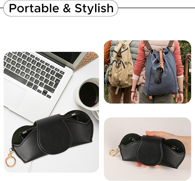 KINIVA Sunglasses Holder for Car Visor with Hanging Hook Portable Leather Glasses Storage Bag with Detachable Clips - Image 6