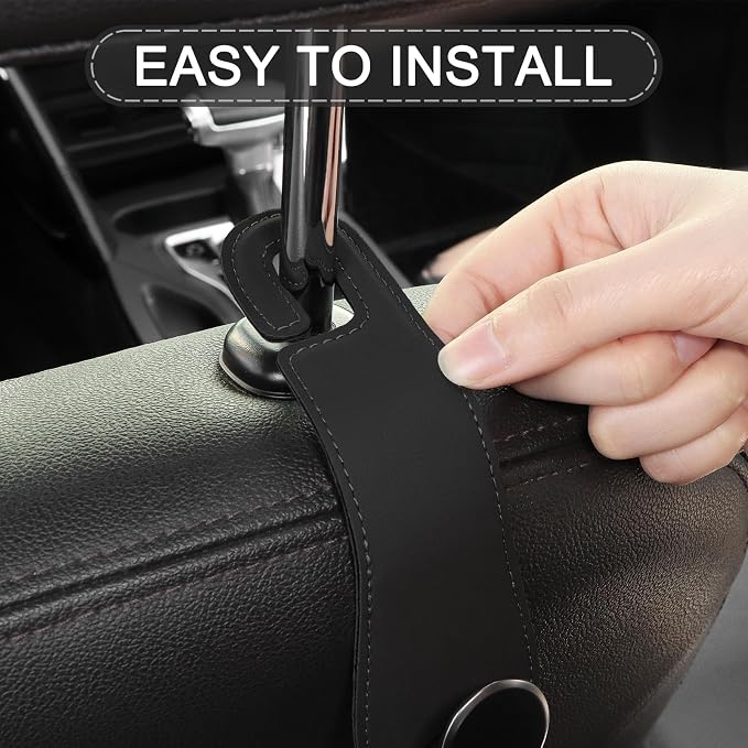 2 Pack Car Headrest Hooks Leather & Alloy Car Seat Storage Hangers, Black | 44lb Heavy Duty Stylish Car Seat Organizer Hooks for Purses Bags, Coat, Umbrellas, Water Bottle, Car Inside Accessories - Image 6