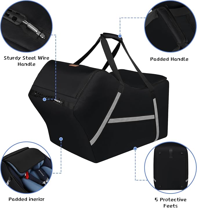 Infant Car Seat Travel Bag for Airplane Compatible with All Nuna Pipa Car Seat and Base,Chicco KeyFit 30 and Base, Padded Car Seat Bags for Air Travel,Car Seat Gate Check Bag with Side Pocket, Black - Image 2