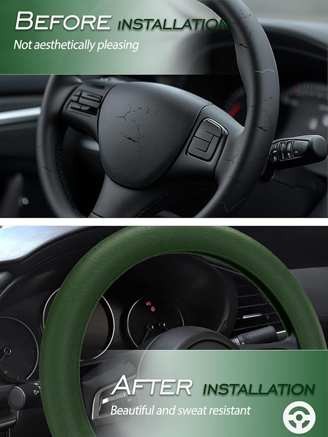 LRITER Car Steering Wheel Cover, Non-Slip Silicone Material, Dark Green | Multiple Color Choices, Universal Auto Parts Steering Wheel Cover, Suitable for Most Cars - Image 4