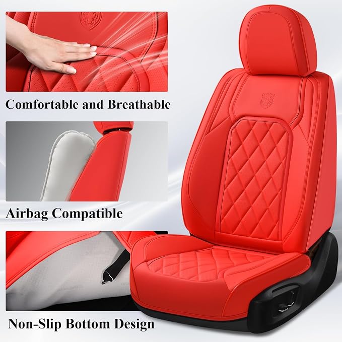 Coverado Leather Seat Covers, Car Seat Cover Front Seats, Waterproof Seat Covers, Luxury Faux Leather Car Seat Protectors, Red Car Seat Cover, Automotive Seat Covers Universal Fit for Most Cars - Image 3