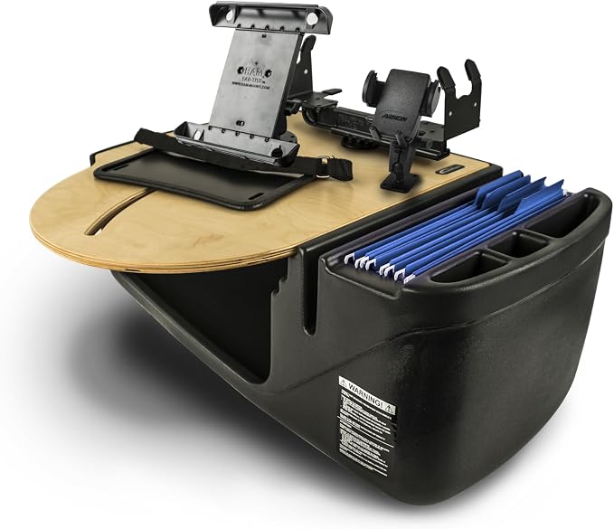 AutoExec AE-RMCD-PM-TAB-PS-11M Roadmaster Car Desk for Your Vehicle Workstation and Mobile Office, Natural with Phone Mount, Tablet Mount and Printer Stand | Phone Mount, Tablet Mount, Printer Stand, Vehicle Workstation and Mobile Office by AutoExec