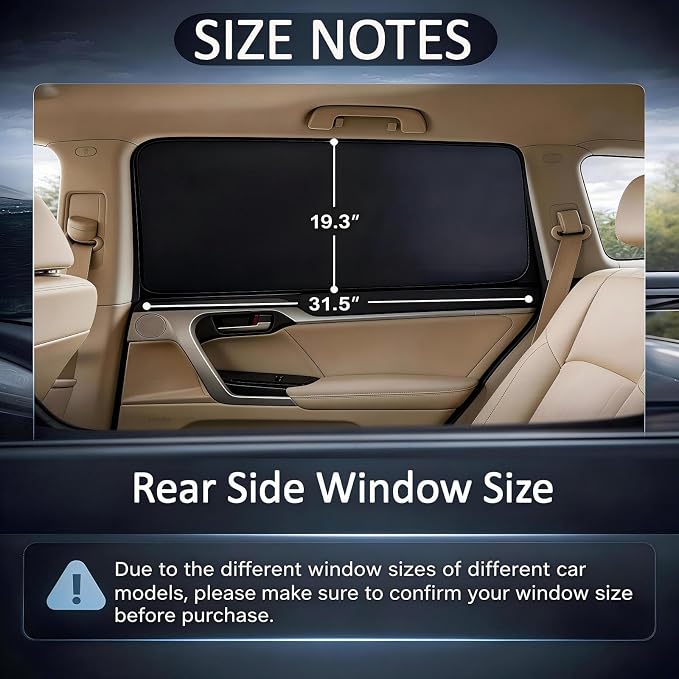 XCBYT Blackout Magnetic Car Window Shades for Rear Windows, 2 Pack | UV & Heat Protection, Magnetic Sun Shades for Baby Sleep, Privacy Nursing Covers, Fits steel frames only, measure first - Image 2