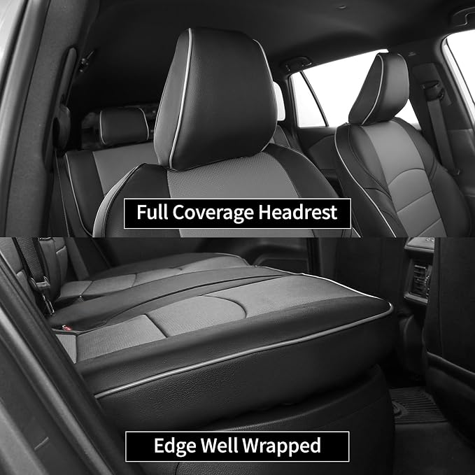 EKR Rav4 Seat Covers Custom Fit for Toyota Rav4 (Hybrid) Woodland/Limited 2026,Waterproof Leather Car Seat Cover Full Set for SUV,Faux Leather(Black/Gray) - Image 6