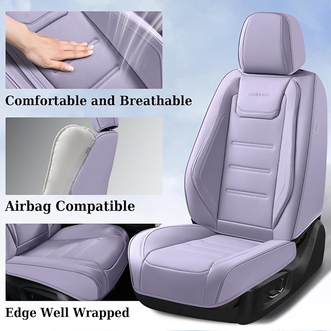 Coverado Car Seat Covers, Front Covers for Cars, Car Seat Cover Front Seats, Car Seat Protector Waterproof, Leather Car Seat Cushion, Universal Interior Covers Seat Protectors for Most Cars Purple - Image 2