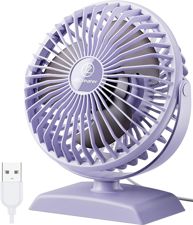 JZCreater USB Desk Fan, USB Fan Mini, 360 Rotation Desktop Fan with 3 Speed, Table Personal Cooling Fan, Quiet Mini Desk Fan, USB Powered, Small Fan for Home Office Bedroom Car Travel, Purple by JZCreater