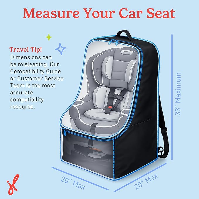 J.L. Childress Padded Backpack Car Seat Travel Bag - Ultimate, Black | Properly protects & fits most infant carriers, car seats & boosters for gate or baggage check to make airport days easier - Image 3