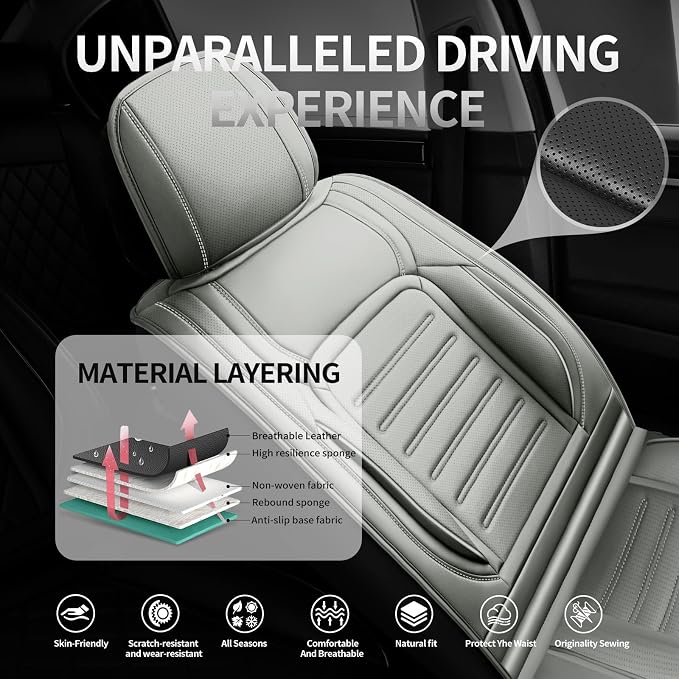 Fit Venza Car Seat Covers for Toyota Venza 2009-2025 2026 -Premium Leather, Waterproof，Breathable，All-Weather Seat Cushion Protecto & Airbag Compatible, Full Set Gray - Image 2