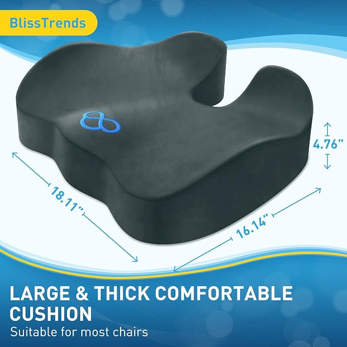 BlissTrends Memory Foam Seat Cushion for Office Chair & Car Seat, DarkGreen | Ergonomic Tailbone & Sciatica Support with Removable Velvet Cover for Pressure Relief and Long Sitting Comfort, 3.3" Thick - Image 2
