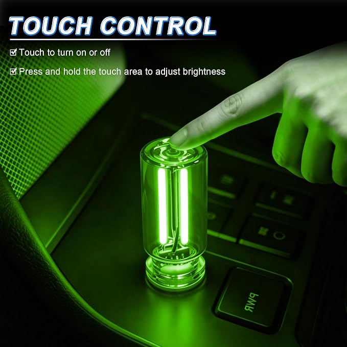 iFunyLED Car Interior USB LED Night Light, Portable Touch dimmable Car Ambient Lighting Kit, Retro Mini Transparent Glass Bottle Lamp Decorations for Vehicle Camping Bedroom Hallway, Pack of 2(Green) - Image 4