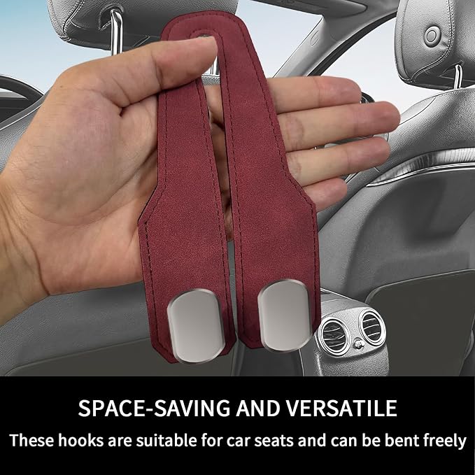 Car Purse Hook, Car Seat Headrest Hooks, Hot Pink Leather 2 Pack | Car Purse Holder Hooks, Universal Car Hangers Seat Back Organizer Storage, Double Metal Hooks for Grocery Purses and Bags - Image 6