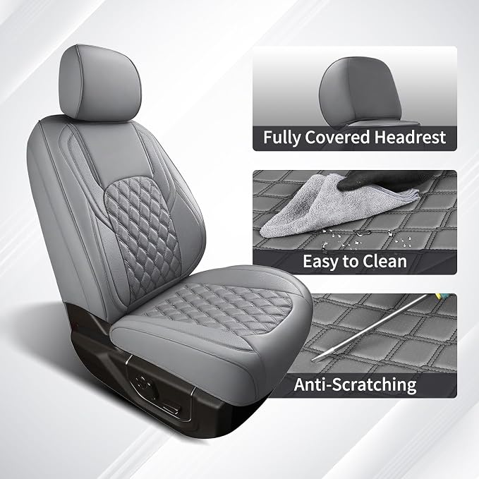 Huidasource 2007-2017 Wrangler JK Custom Seat Covers (Full Set/Gray) | Waterproof Leather Seat Cushion Protector for Jeep Wrangler JK 4-Door Sahara Sport Rubicon - Image 4
