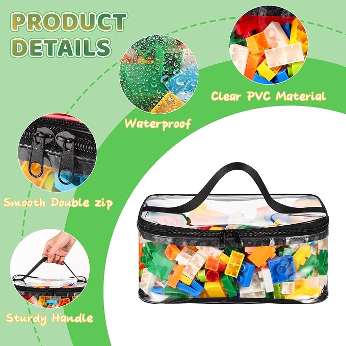 6 Pack Clear Toy Storage Bags, PVC Waterproof Toy Organizer, Black | Waterproof PVC, Transparent View, Reusable Zip Bags, Label Tags, for Blocks, Puzzles, Board Games, Travel and Home Storage - Image 3