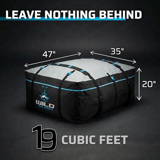 Rooftop Cargo Carrier 19 Cu Ft, Waterproof Soft Shell Roof Bag | Heavy Duty Car Top Luggage Cargo Bag with Patented Door Hooks, Protective Mat and Storage Bag (47 x 35 x 20 in, XL) - Image 3