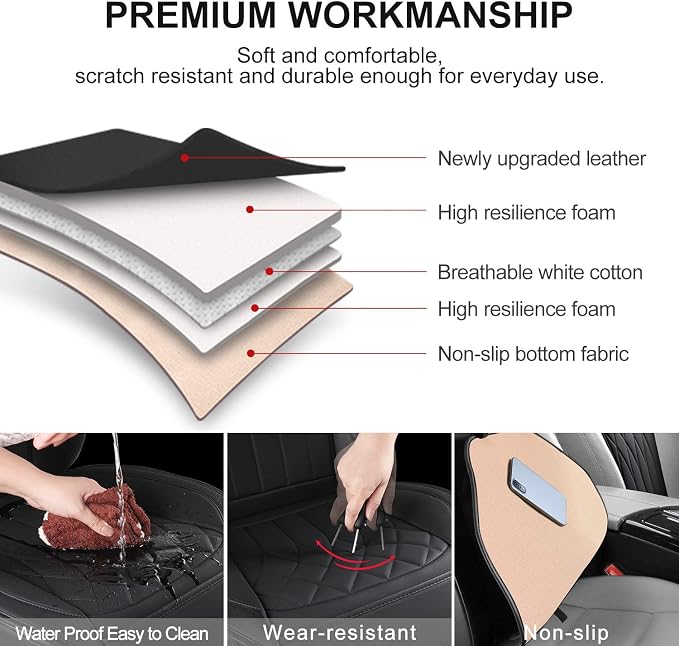 BEITK 2 Pack Waterproof Front Car Seat Covers for Car Truck SUV Black | PU Leather, Scratch-resistant, Sideless Design, Universal Fit, with Storage Pockets and Seat Belt Pads, Easy to Install - Image 3